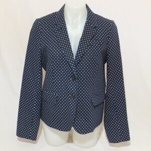 J.CREW Blazer Jacket Womens 12 Linen Cotton Navy Polka Dot 2 Button Long Sleeve